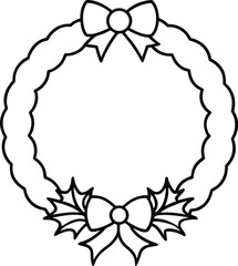 Simple christmas wreath line art vector illustration