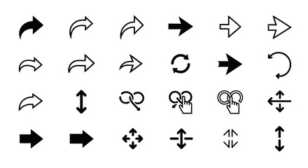 Naklejka premium Collection of various arrow icons and symbols, showcasing different directions and functions.