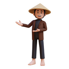 3D indonesia javanese farmer in pointing and presenting gesture
