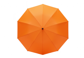 An open orange umbrella viewed from directly above, isolated on a transparent background