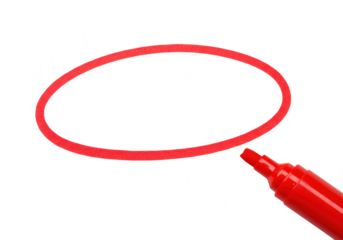 A red marker and a drawn oval shape are isolated on a transparent background