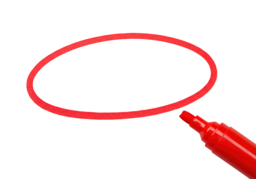 A red marker and a drawn oval shape are isolated on a transparent background