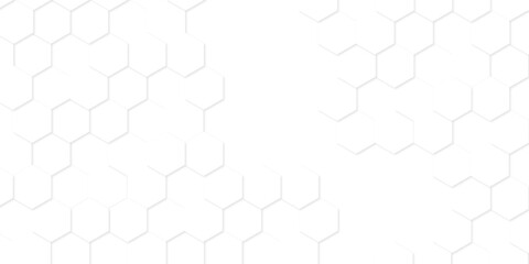 Minimal white hexagonal hexagon modern technology creative emboss light honeycomb polygonal web. abstract geometric science and mosaic tile with template texture background.	