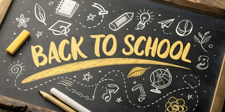 back to school chalk on blackboard background, Al Generative
