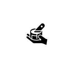 Obraz premium A hand holding a container with a tool inside depicted in a simple black silhouette