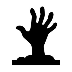 A flat illustration of a green zombie hand reaching from brown soil. A playful take on the undead rising from their grave.