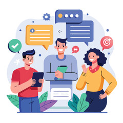 People communicating with chat bubbles and digital devices communication collaboration