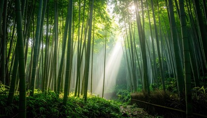 Sunlit Bamboo Forest Path