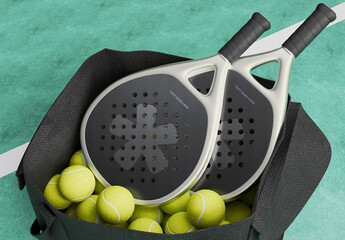 Padel Racket On Bag Ball Mockup