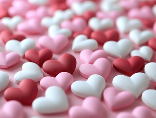 Cute Red Pink White Paper Hearts Scattered Valentine's Day Festive Closeup Background