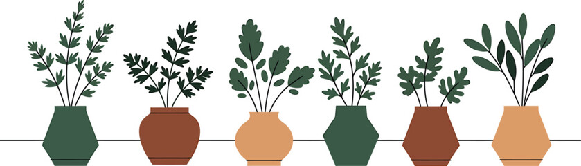 Minimalist Kitchen Herbs in Pots Vector