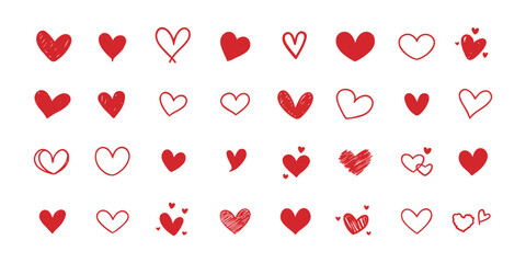 Collection of Hand-Drawn Red Heart Doodles