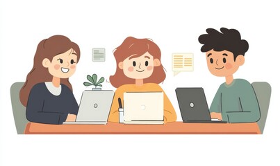 Happy young office colleagues collaborating and smiling in a casual meeting, setting business goals and strengthening team relationships in an inclusive and diverse team environment, Generative AI