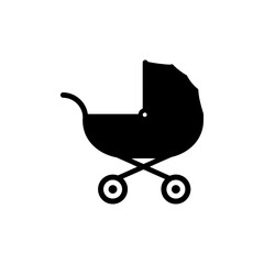 Baby stroller silhouette icon vector flat design.