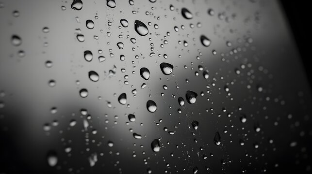 Closeup Grey Scale Water Droplets Glass Surface raindrops