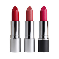 Obraz premium Three Lipsticks Lined Up in a Row. On a white and transparent background