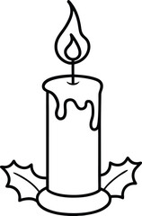 Christmas candle line art vector illustration