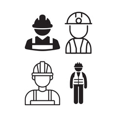 Collection of stylized construction worker icons wearing safty hats and safety vests