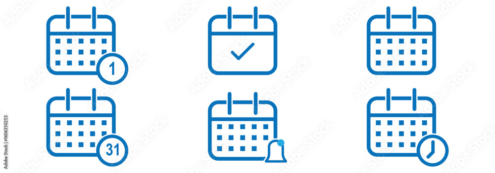 Poster calendar planner icon set. calendar icons collection. address location icon. stopwatch timer icons. 