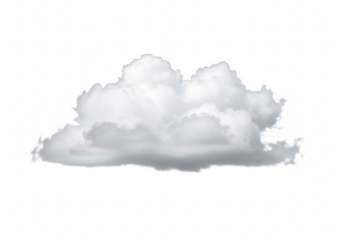 A single fluffy white cloud floating in a clear, bright space, representing the sky isolated on transparent background