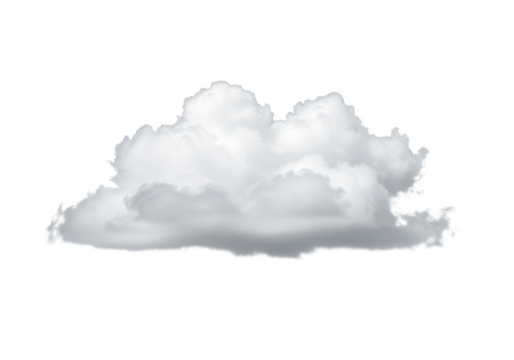 A single fluffy white cloud floating in a clear, bright space, representing the sky isolated on transparent background