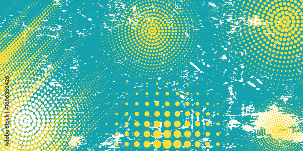 Poster green halftone gradient pattern dots texture with tech digital background. pop art comic dots, moder