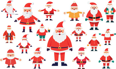 Collection of various santa claus characters isolated on transparent background