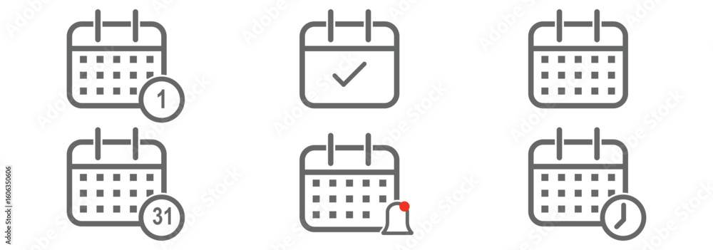 Poster calendar planner icon set. calendar icons collection. address location icon. stopwatch timer icons. 