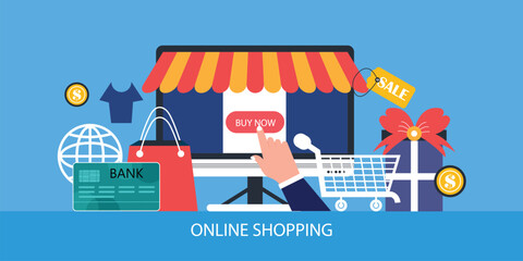 Online shopping concept on computer, e-shopping and e-commerce, online digital store