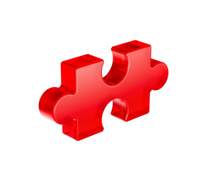 A vibrant red puzzle piece with smooth edges and a futuristic design. 3D illustration