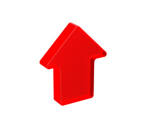 A bold red arrow icon pointing upward, symbolizing progress, direction and growth. 3D Illustration