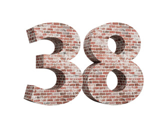Number Thirty Eight 38 Digit Made Of Old Grunge Texture Wall Of Bricks 3D Illustration