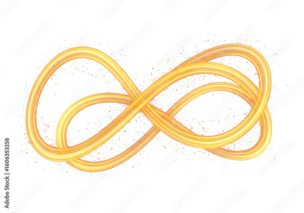 Poster a golden infinity symbol with a shimmering effect and scattered sparkles on a transparent background