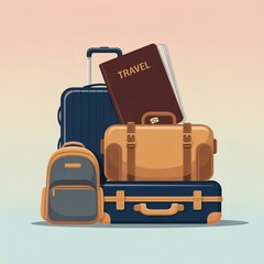 "Stacked Travel Bags and Passport Illustration for Trip Preparation"
