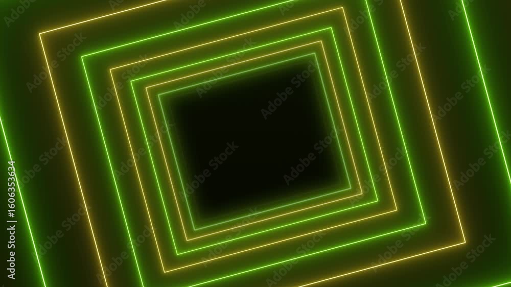 Poster video animation of abstract glowing motion design with green and yellow neon cubes - abstract backgr