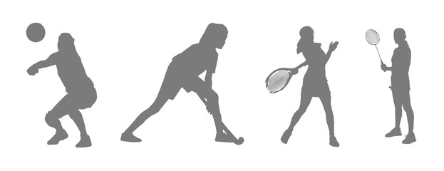 Silhouettes of athletes playing various sports on a black background