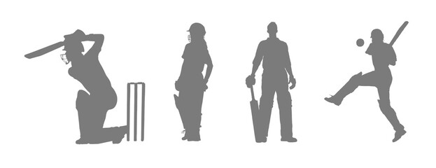 Silhouette of cricket players in action on a black background