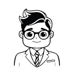 Young male cartoon character in business attire, neutral expression, and glasses. Formal portrait of a professional in a business setting.