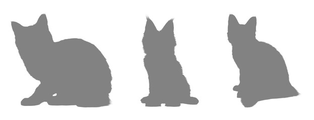 Three gray cat silhouettes in different poses on a black background