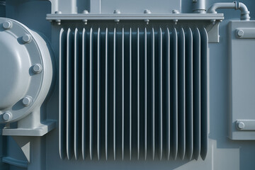 Power sector engineering work involves maintaining industrial equipment like this large metal heat exchanger with cooling fins for energy