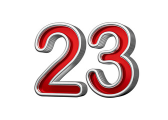 Vibrant Red Number Twenty three 23 With Metallic Gleam And Beveled Edges, 3D Illustration