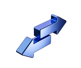 3D Sleek Metallic blue bidirectional arrow icon symbolizing exchange and transfer. 3d illustration