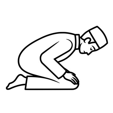 Black and white Islamic prayer doodles showing Muslim man in four prayer positions