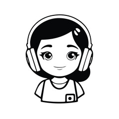 Obraz premium Cartoon girl wearing headphones in a casual, listening pose. Young female avatar in casual clothing against a plain background.