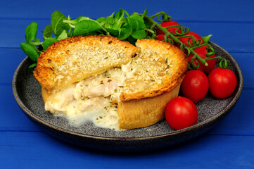Creamy chicken pie baked in a crusty all butter pastry case