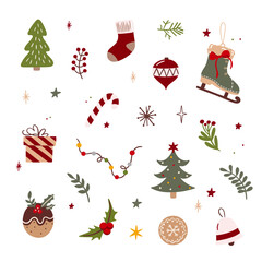Vector illustration big set of Christmas icons in flat style.