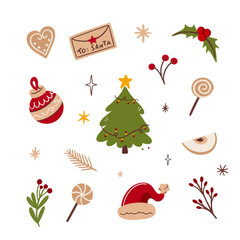 Vector illustration big set of Christmas icons in flat style.