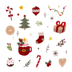 Vector illustration big set of Christmas icons in flat style.