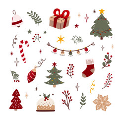 Vector illustration big set of Christmas icons in flat style.