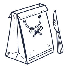 Decorative vintage vector illustration of a Christmas gift box with a ribbon bow, ideal for festive card design or as a blank sketch icon